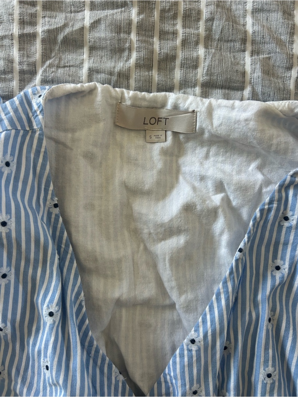 LOFT Blue and White Striped Wrap Midi Dress - Picture 5 of 5